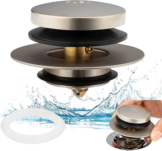 Artiwell Universal Tip Toe Bath Drain Stopper and Cover, Bathtub Drain Stopper, Replaces Lift and Turn, Tip-Toe and Trip Lever drains for Tub, EZ Installation and Clearing (Brushed Nickel)