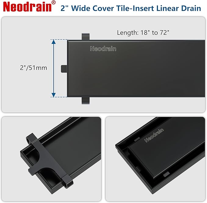 Neodrain Black Plastic Clip for Linear Drain, Tile Tray supporter, for Neodrain 24",28",32",36",40",48",60",72" Tile-insert Shower Drain, with Lifting Hook, 6 PCS