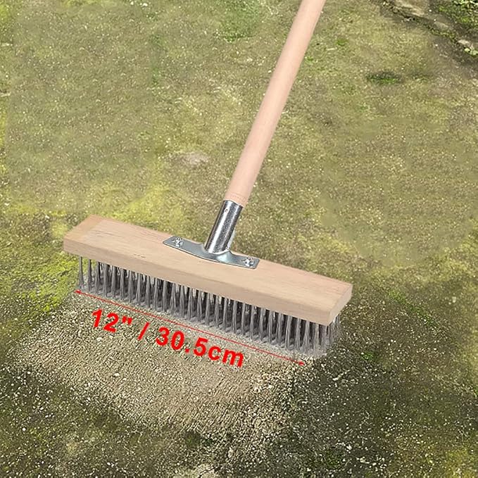 12" Heavy-Duty Rough Surface Floor Brush,Stainless Steel Wire Large Deck Scrub Brush 12" x 2.7” Removes Snow, Dirt & Grime on Drivways, Steps, Patios, Decks, Tile, Cement Without Stick (12")