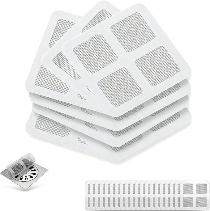 Disposable Shower Drain Hair Catcher, 50 Pack Adhesive Mesh Drain Covers for Shower, Bathtub, Bathroom Sink & Laundry – Peel and Stick Drain Strainer, Waterproof, Fast Drainage, Prevents Hair Clogs