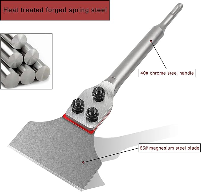 SDS Plus Floor Scraper 3 in. x 12 in. Wide Tile Flooring Adhesives Remover, Thinset Removal Tool Chisel Bit with Spare Blades for Rotary Hammer Drill