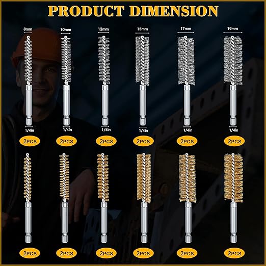 24 Pieces Bore Brush for Drill Wire Bore Brush Set Wire Cleaning Set Stainless Steel Cleaning for Power Drill Impact Driver (Stainless Steel,Brass)