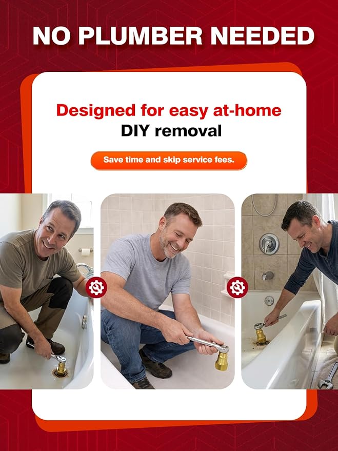 1.5" Tub Drain Removal Tool with 1-inch Socket, Pipe Nipple Extractor for Remove The Old, Broken, Stubborn, Rusted Drain Tub Bathtub Stopper Strong Grab Plumbing Tool with Solid Storage Case