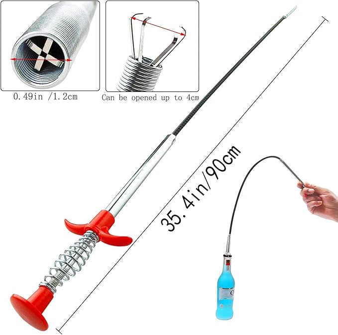 Drain Snake, Drain Clog Remover - Gutter Cleaning Tools Drain Cleaner for Toilet Sewer Shower Kitchen Bathroom Tub Clogged Drains Opener Cleaning Tool, Flexible Grabber Claw Pick Up Reacher (35 inch)