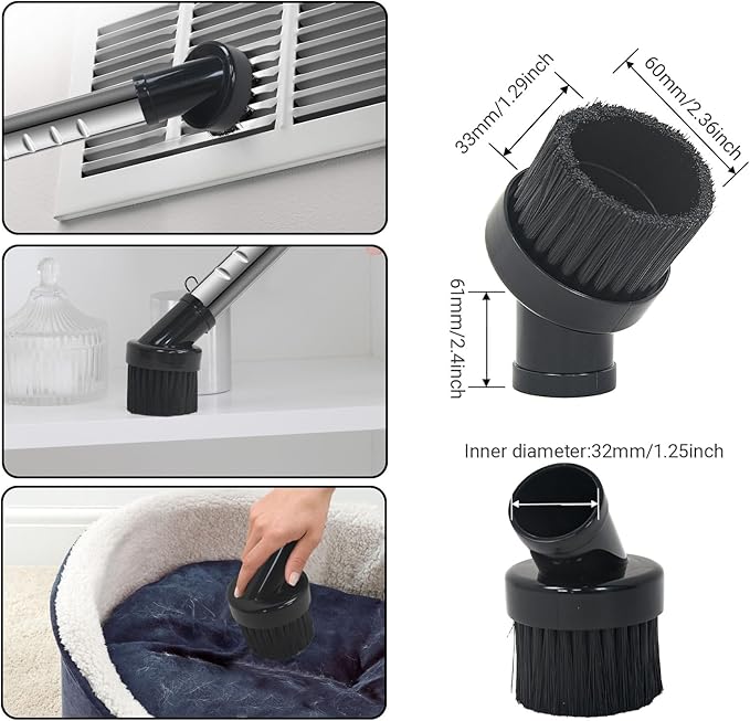 EZ SPARES 4PCS Universal Replacement 32mm&35mm Vacuum Cleaner Accessories Horsehair Brush Adapter Crevices Tool Kit