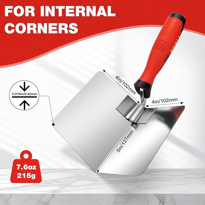 SHALL 2-Piece Drywall Corner Tool Set, 5'' Outside Corner Knife & 3-1/2'' Inside Corner Trowel, Stainless Steel External & Internal Sheetrock Hand Tool for Plastering and Edging, Home & Industrial Use