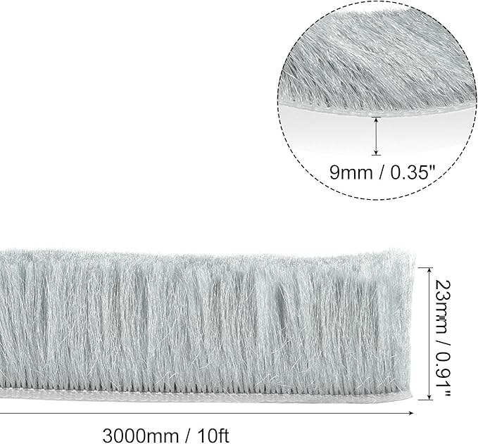 uxcell Weather Stripping Brush, 10ft L x 0.35" W x 0.9" H Self-Adhesive Seal Weatherstrip Sweep Brush Gray for Door Window