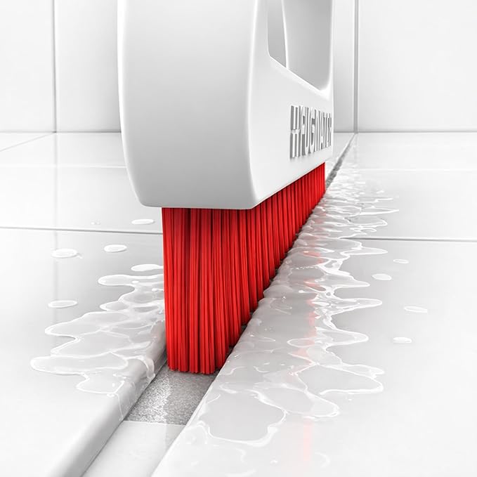FUGINATOR® Grout Brush White/Red - Ergonomic Heavy Duty Cleaning Brush for Bathroom, Shower & Kitchen - Deep Detail Scrubber for Wall & Floor Tiles, Crevices & Tight Spaces - Made in Germany