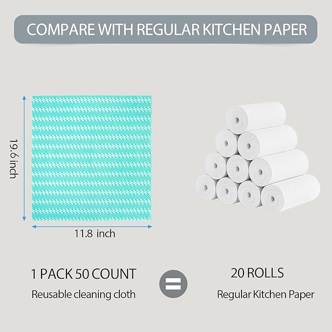 Disposable Dish Cloths,Multi use Reusable Cleaning Cloth,Machine Washable J Cloth,Heavy Duty Handy Cleaning Wipes 11.8" X 19.6" (Green 100 Count)