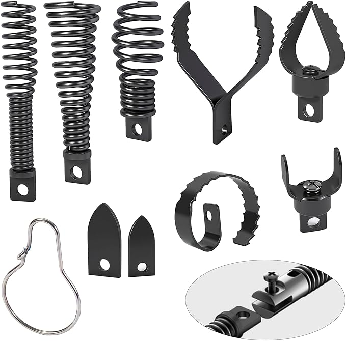Richcat Drain Snake Drill Attachment,Cutter and Auger Set,Used in 50-100FT AC Drain Cleaning Machine,Fits 5/16 to 3/4 inch Drain Snake Cable,Drain Cleaner Combination Cutter Heads,410 stainless steel