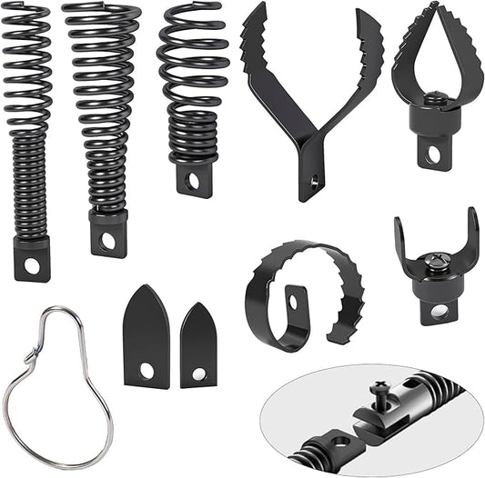 Richcat Drain Snake Drill Attachment,Cutter and Auger Set,Used in 50-100FT AC Drain Cleaning Machine,Fits 5/16 to 3/4 inch Drain Snake Cable,Drain Cleaner Combination Cutter Heads,410 stainless steel