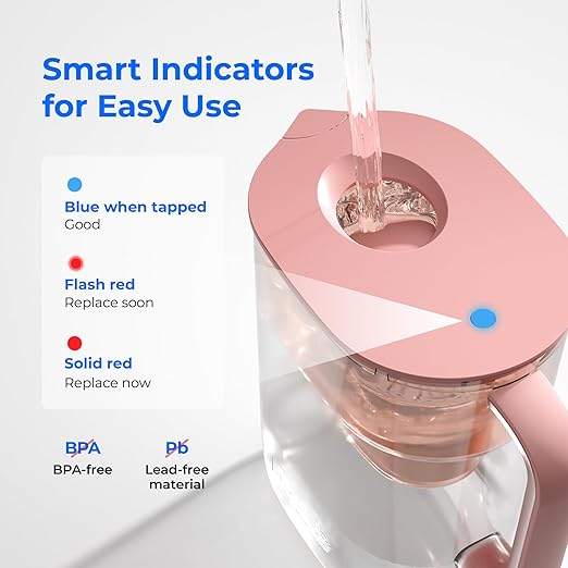 Waterdrop PT-07R Water Filter Pitcher, 10-Cup, NSF Certified, 200-Gallon Long-Life Filter, Improves Coffee & Tea Taste, Reduces PFOA/PFOS and Chlorine, 5X Longer Filter Life, Pink