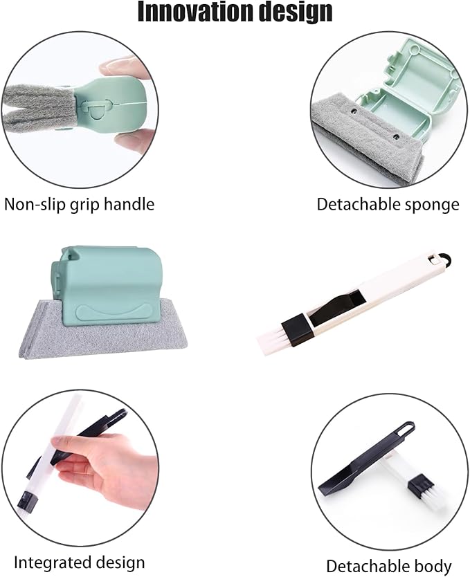 Window Groove Cleaning Tools Set,Small Multipurpose Track Brush with dustpan,Magic Gap Scouring Pad with 10 Replacement Sponge,Sliding Door Slot Cleaner Tools,Hand-held Family Sill Crevice Clean Scrub