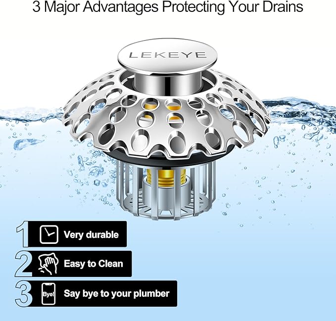 LEKEYE Tub Stopper | Shower Drain Hair Catcher | Bathroom Bathtub Plug | Pop Up Bathtub Drain Stopper for 1-1/2" to 1-3/4" Bath Drain Hole