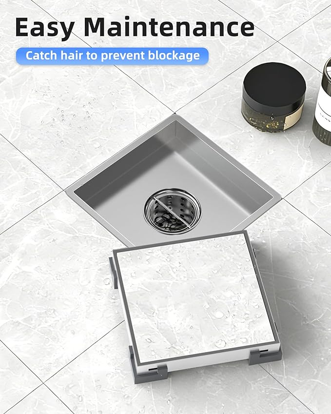 6 Inch Square Shower Drain, 2-in-1 Tiled Shower Drain - 304 Stainless Steel Square Shower Floor Drain for Bathroom, Brushed Nickel Drain Shower with Tile Insert Grate Removable, Hair Strainer