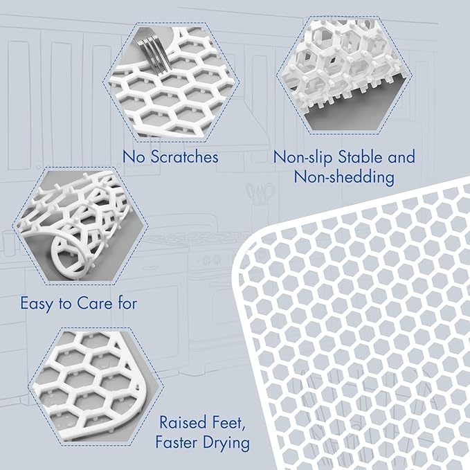 Silicone Sink Protectors for Kitchen Sink - 28.4"x 14.3" Kitchen Protector Accessory, Non-Slip Heat Resistant Mat for Bottom of Farmhouse Porcelain Stainless Steel(Top Right Drain Hole,White)