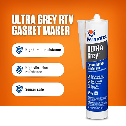 Permatex 82195 Ultra Grey Rigid High-Torque RTV Silicone Gasket Maker, Sensor Safe and Non-Corrosive, for High Torque and Vibration Resistant Applications, 13 oz