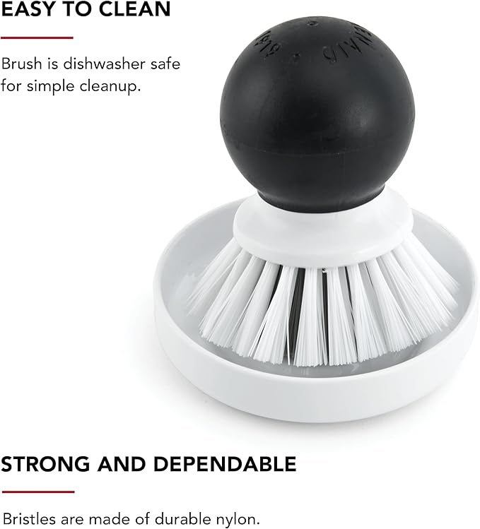 KitchenAid Palm Brush with Dish Tray to Keep Countertops Dry and Clean, Durable Nylon Bristles for Tough Cleaning, Dishwasher Safe, 2 Piece, Black