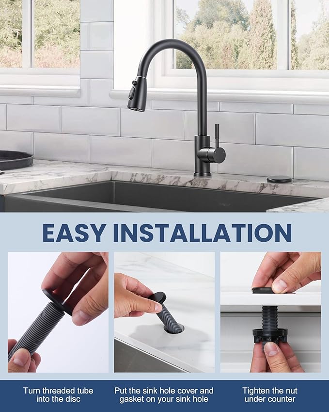 ARCORA Kitchen Sink Hole Cover: Premium Faucet Hole Plate Stopper Plug, Countertop Extra Hole Plastic Cap for Soap Dispenser Sprayer Tap, Matte Black