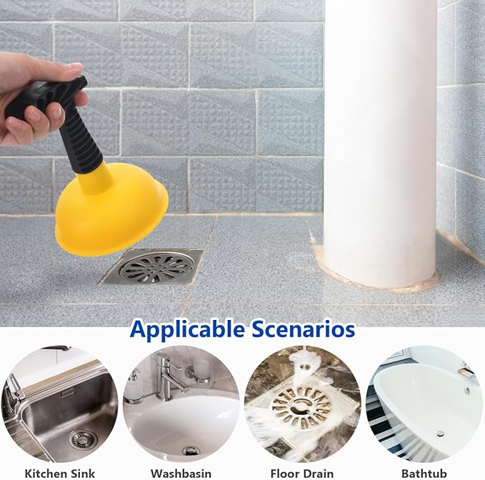 2Pcs Sink Plunger: Easy to use Mini Plunger with Short Handle - Powerful Unclogging Tool for Kitchen Sink Shower Bathroom Drains Bath Yellow and Red