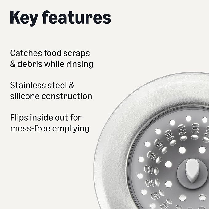 Amazon Basics 2pcs Kitchen Sink Strainer, Stainless Steel Sink Drain Strainer, Dishwasher Safe, Outer Diameter 4.4 inch/11.2cm, Inner Diameter 3 inch/7.3cm