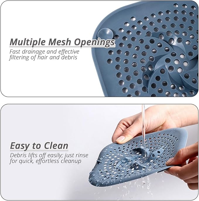 Drain Cover with Suction Cups, 4 Pack Hair Catcher Shower Drain Strainer Protector with TPR Material for Bathroom, Bathtub, Kitchen Sink, Easy to Clean, Household Use (Blue, Grey, Green, White)