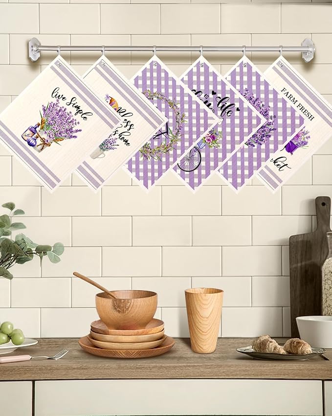 Miss Adola Kitchen Swedish Dishcloths with Hooks - 6 Pack Reusable Dish Cloths for Washing Dishes Fast Drying Cute Fun Swedish Dish Towels Washable Cleaning Sponge, Bicycle Lavender