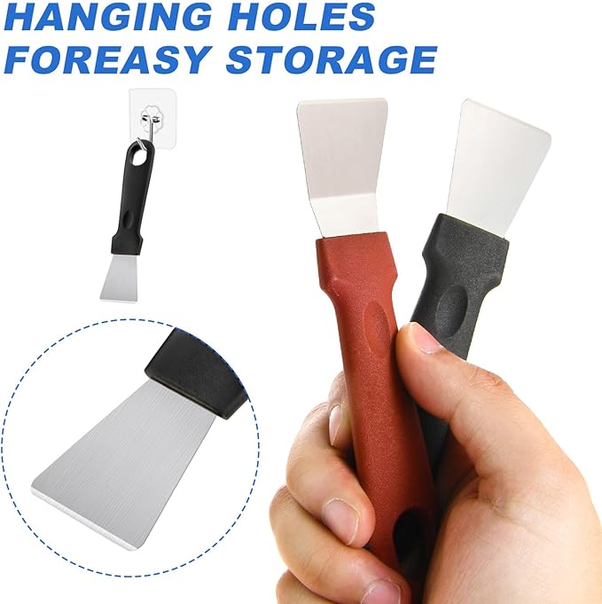 2Pcs Cleaning Scrapers, Scrapers for Ovens Stoves Induction Hob Freezer Stainless Steel Scraper Corner Seam Cleaning Tools Putty Scraper with Plastic Handle for Kitchen(2Pcs)