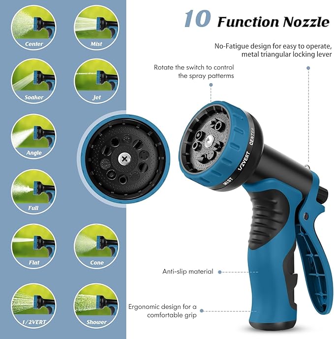 Garden Hose 100ft, Metal Water Hose, Kink-Free, Flexible Stainless Steel Hose, Heavy Duty Abrasion Resistant Leakproof Hose with 10-Function Spray Nozzle for Yard, Lawn, Outdoor, Marine and Camper