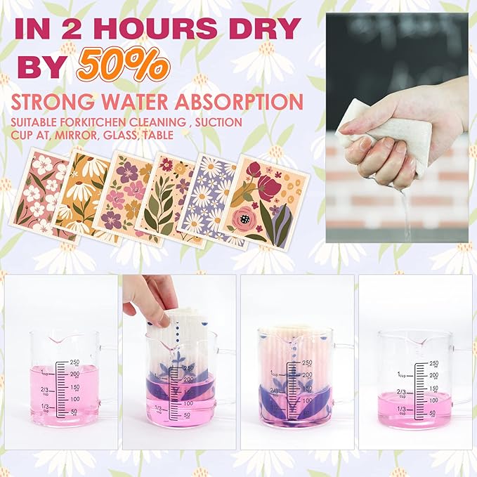 Swedish Dishcloths for Kitchen 6 Pack Flowers Cellulose Sponge Cloths Non Scratch Reusable Paper Towels No Odor, Biodegradable and Reusable Kitchen Dish Rags (Wildflowers)