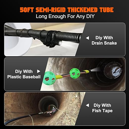 Triple Lens Sewer Camera with 50FT Cable, 5" IPS Screen 1080P HD Snake Camera, Waterproof IP67 Drain Pipe Borescope with Light, Plumbing Inspection Endoscope with 32GB Card & Carrying Case