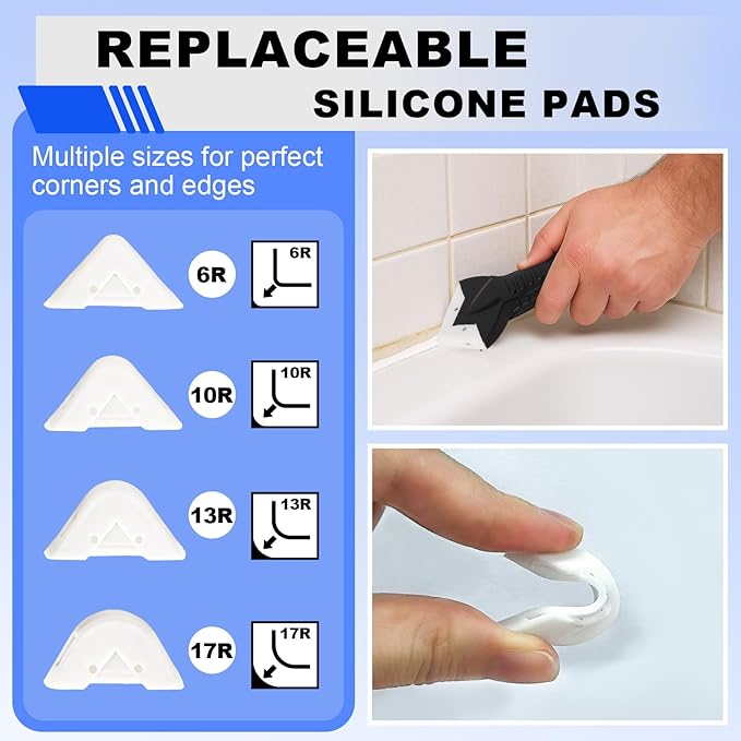 MORROWIND Silicone Caulking Tool Kit, 3 in 1 Caulk Remover, Grout Removal Scraper and Sealant Finishing Tool, Glass Glue Angle Scraper for Floor Window Sink Joints Bathroom Kitchen (Black)