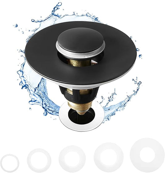 Fransiton Bathroom Sink Stopper, 1.1-1.77 Inch Basin Pop Up Black Sink Drain Stopper, Anti Clogging Drain Plug with Detachable Hair Catcher