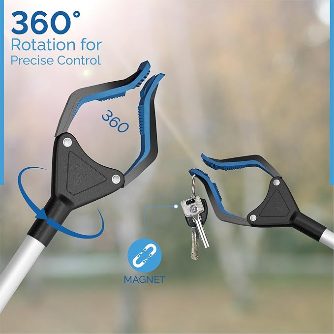 2024 Upgrade PowerGrip T9, Grabber Reacher Tool, Wide Jaw, Foldable, Steel Cable, with 96 Grip Points for Firm Grip, Magnet Orange, 32 Inch (Pack of 1)