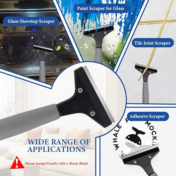 4"Razor Blade Floor Scraper with Long Handle,61in Adjustable Floor Scraper Heavy Duty with 10PCS Extra Metal Blades Paint Scraper for Cleaning Stickers Gum Glass Wall Tile (Retractable 82in)