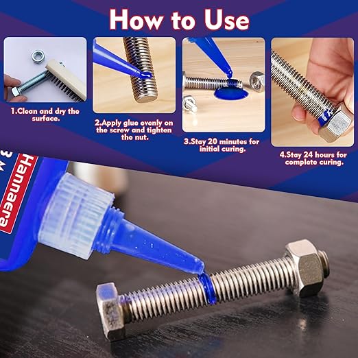 Thread Lock 8.45 Fl oz/250 ml Medium Strength, Lock & Seal Nuts, Bolts, Fasteners and Metals, Blue Threadlocker Against Losening and Leakage