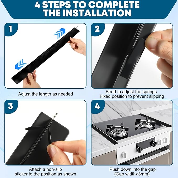 Stove Gap Covers Stainless Steel, 2PCS Anti-slip Not Sharp 13.8"~27.6" Adjustable Oven Gap Filler for Counter, Stove Guards Effectively Protect Cooktop Trim Kit Suitable(13.8"~27.6" for even 2)