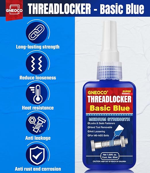 ThreadLocker Blue and Red, Thread Lock Medium and High Strength Lock Tight for Nuts, Bolts, Fasteners and Metals, Anaerobic Curing Metal Glue to Prevent Loosening and Corrosion (Blue and Red 50ml x 2)