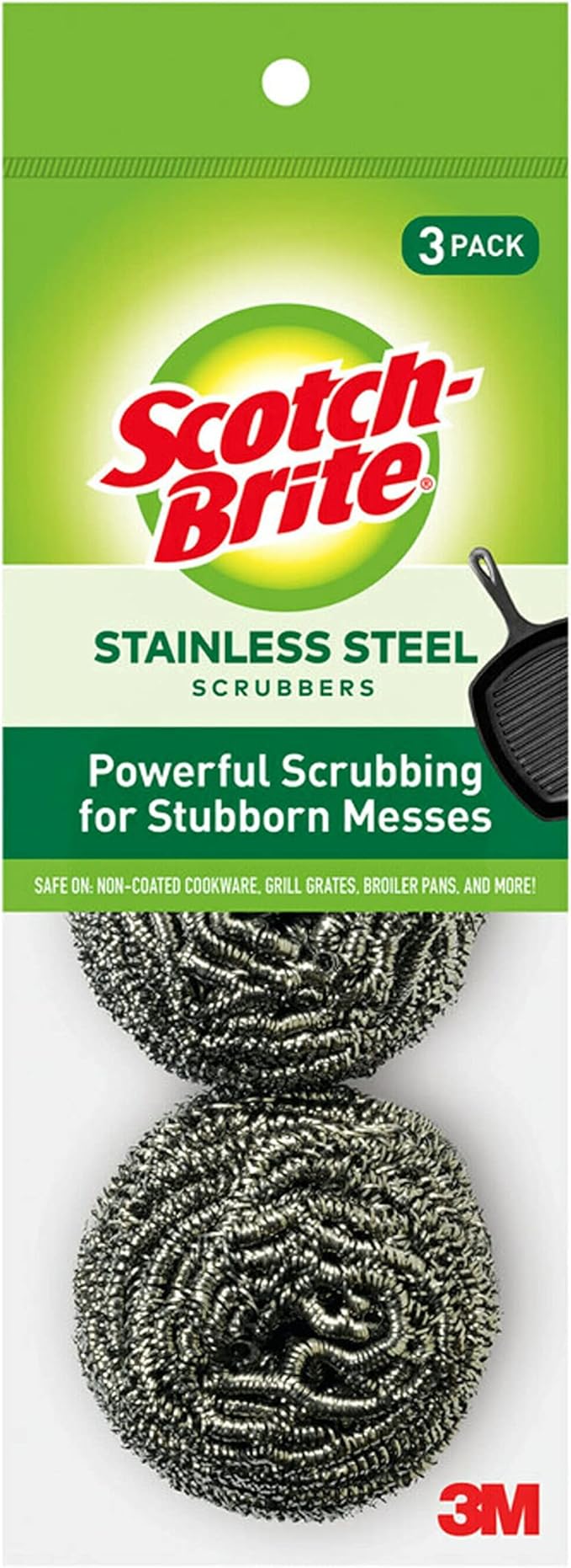 Scotch-Brite Stainless Steel Scrubbers,Scouring Pads for Cleaning Tough Baked-On Messes,Metal Scrubbers for Cleaning Dishes,3 Scrub Pads,(Pack of 8)