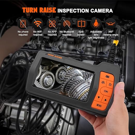 Triple Lens Inspection Drain Camera, 5" IPS Split Screen Borescope with Light & 32GB Card, 1080P HD Sewer Camera 16.5FT Semi-Rigid Cable, IP67 Plumbing Snake Endoscope Probe for HVAC + Case
