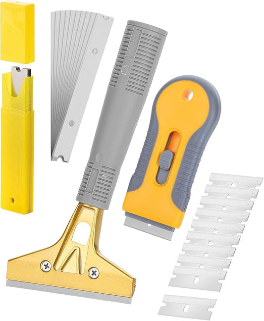 Bates- Razor Blade Scraper Set, 2 Pack, 1.5" & 4" Razor Scraper Tool with 20 Extra Carbon Steel Blades, Window Scraper Blades, Glass Scraper for Windows, Paint Scraper Blade Scraper for Cleaning
