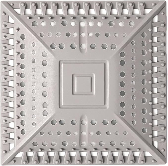 Square Silicone Shower Drain Hair Catcher - Prevents Clogs, Easy Clean & Install Bathroom Drain Cover for Shower/Tub/Sink, Fits Most Standard Drains, Grey