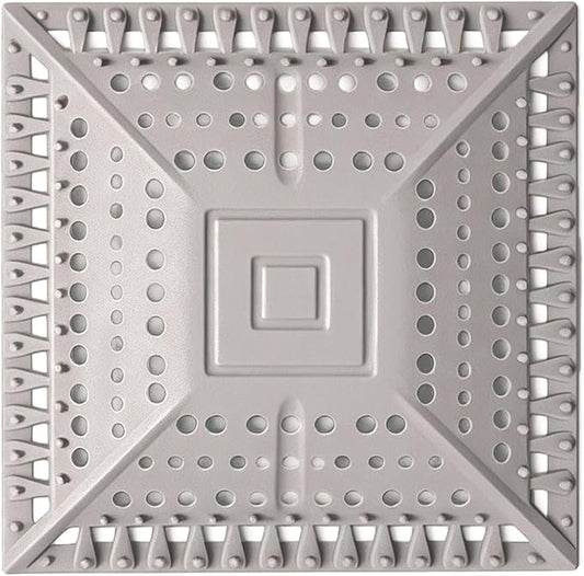 Square Silicone Shower Drain Hair Catcher - Prevents Clogs, Easy Clean & Install Bathroom Drain Cover for Shower/Tub/Sink, Fits Most Standard Drains, Grey
