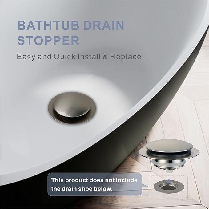 Brushed Bathtub Drain Stopper,Universal Pop Up Bath Drain, Hidrop Tip Toe Tub Drain Stopper,Conversion Kit Assembly, Replaces Lift and Turn,Tip-Toe and Trip Lever drains for Tub, EZ Install(Brushed)