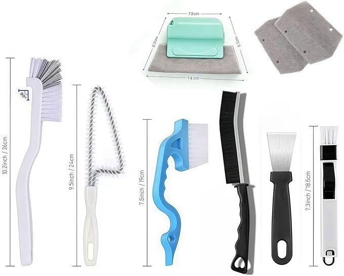 9Pieces Window and Sliding Door Track Detailing Cleaning Brushes Set, Window Blind Duster, 2-in-1 Windowsill Sweeper, Hand-held Groove Gap Cleaning Tools, Tile Lines Brush, Straw Cleaner Brush