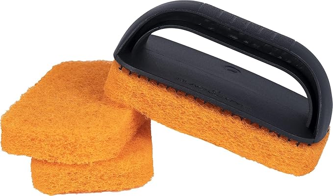 BLACKSTONE 5463 Cleaning Tool Kit (8 Pieces) BBQ Grill Flat Top Indoor/Outdoor Accessories-1 Stainless Steel Griddle Scraper, 3 Scouring Pads, 2 Pumice Stone with Handle, Black, Orange, Silver