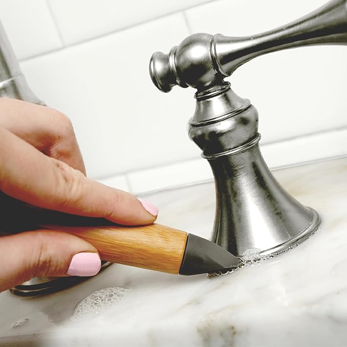 Full Circle Micro Manager, Deep Cleaning Brush for Crevices, Shower, & Grout, Tough Bristles, Sustainable Bamboo Handle, Green