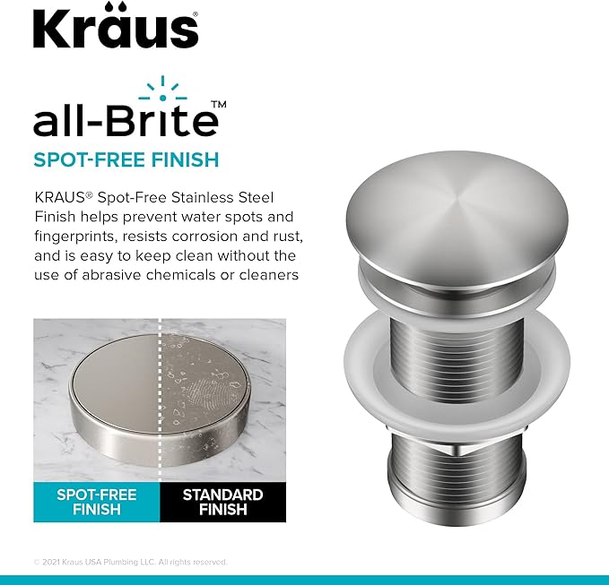 KRAUS Pop-Up Drain for Bathroom Sink Without Overflow in Spot-Free Stainless Steel, PU-10SFS