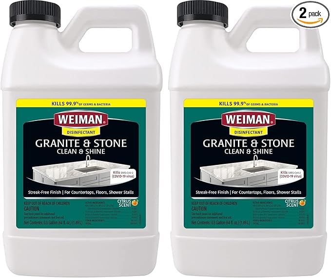 Weiman Disinfecting Granite Daily Clean & Shine Refill, 64 Oz - Safely Clean Disinfect and Shine Granite Marble Soapstone Quartz Quartzite Slate Limestone Corian Laminate Tile Countertop (Pack of 2)