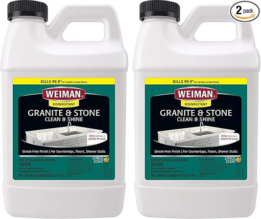 Weiman Disinfecting Granite Daily Clean & Shine Refill, 64 Oz - Safely Clean Disinfect and Shine Granite Marble Soapstone Quartz Quartzite Slate Limestone Corian Laminate Tile Countertop (Pack of 2)